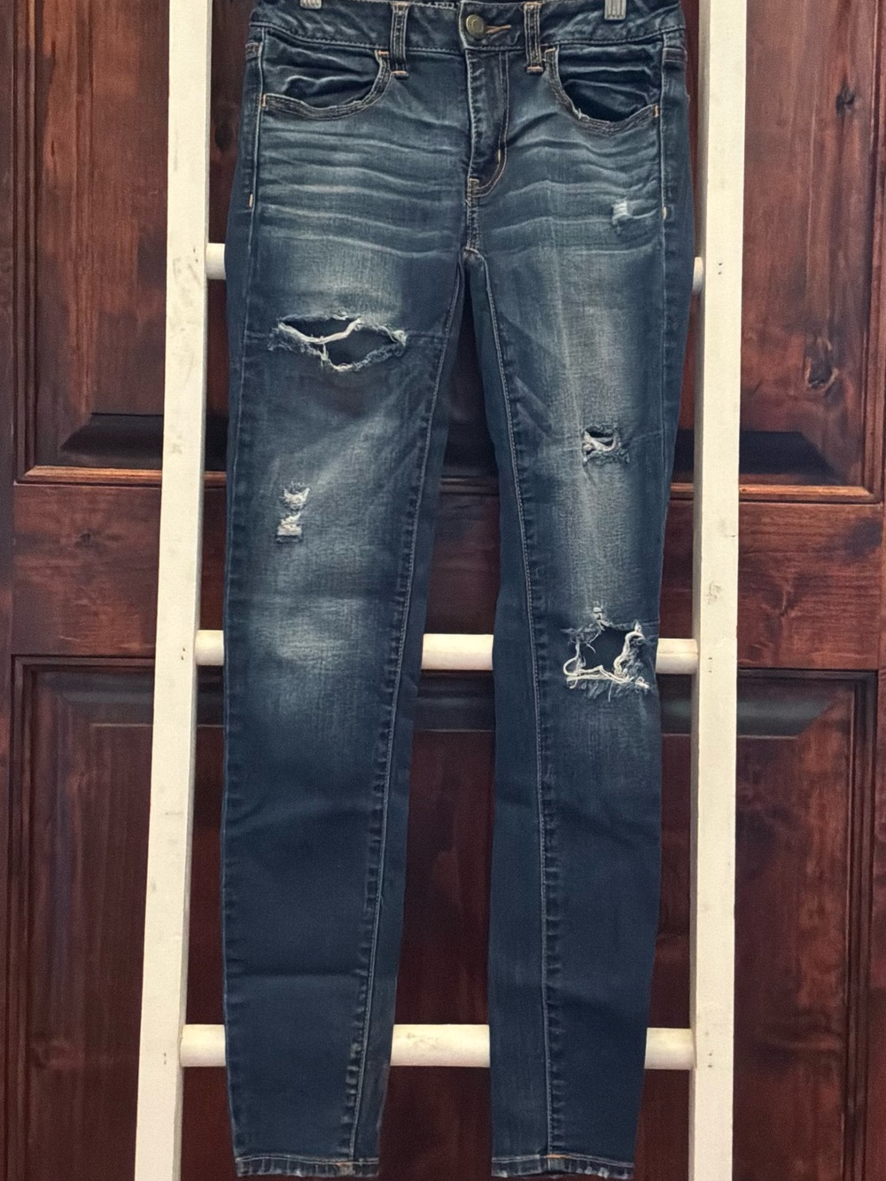 American Eagle Outfitters Women's Skinny Ripped Jeans - Dark Blue